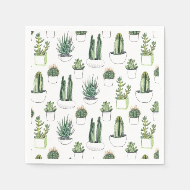 Servilleta De Papel Cacti acuarela y suculento (Anverso)