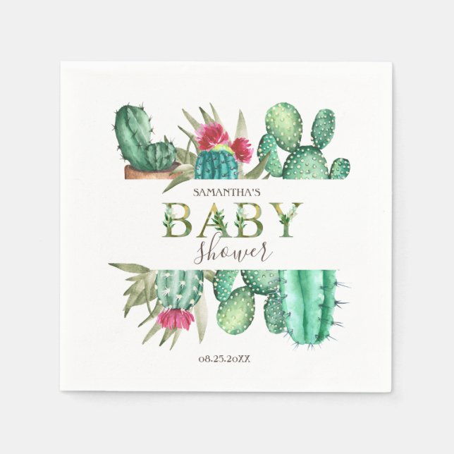 Servilleta De Papel Cactus Apreciable de Acuarela (Anverso)