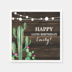 Servilleta De Papel Cactus Aquarela Rústica Cumpleaños Madera de Grane