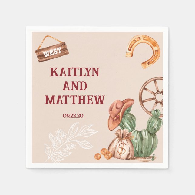 Servilleta De Papel Cactus Boda occidental castaño ruso (Anverso)