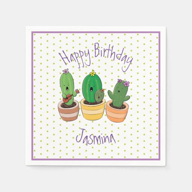 Servilleta De Papel Cactus canto lindo personalizado ilustracion (Anverso)