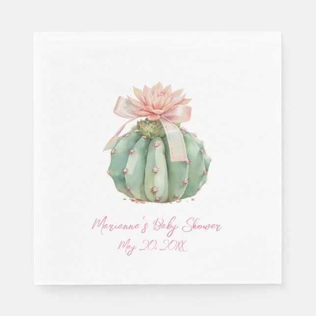 Servilleta De Papel Cactus Cinta Rosa Bebé Chica Ducha (Anverso)