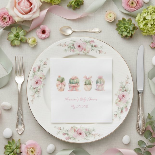 Servilleta De Papel Cactus Cinta Rosa Bebé Niña Ducha (Subido por el creador)