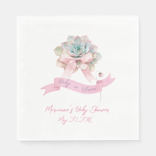 Servilleta De Papel Cactus Cinta Rosa Bebé Niña Ducha (Anverso)