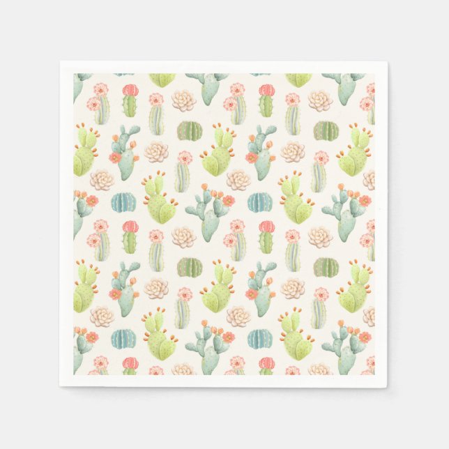 Servilleta De Papel Cactus de paquetería suave y patrón suculento (Anverso)