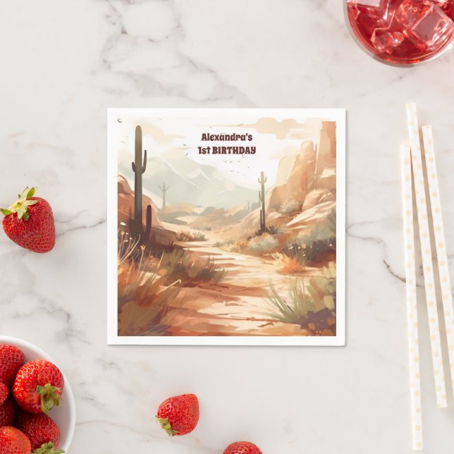 Servilleta De Papel Cactus del Desierto Retro Primer Cumpleaños (In situ)