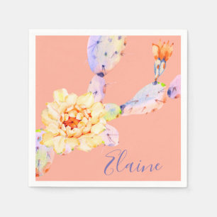 Servilleta De Papel Cactus flor del desierto acuarela melocotón púrpur