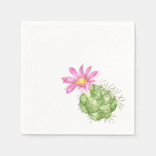 Servilleta De Papel Cactus florecido de color rosa acuarela