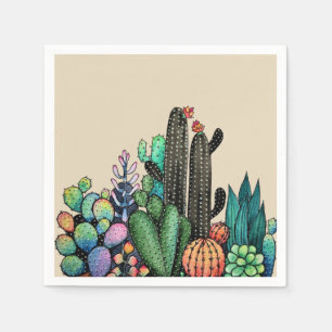 Servilleta De Papel Cactus Garden Cute Watercolor En Pot