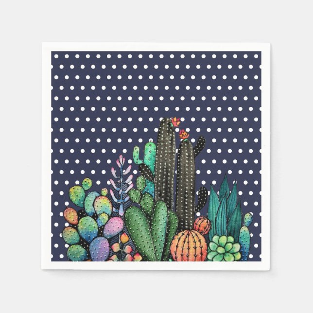 Servilleta De Papel Cactus Garden Cute Watercolor En Pot (Anverso)