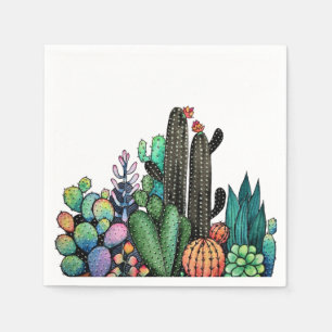 Servilleta De Papel Cactus Garden Cute Watercolor En Pot