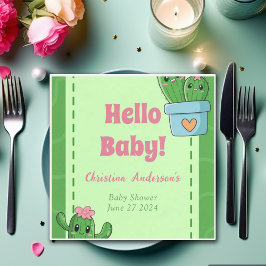 Servilleta De Papel Cactus Hello Baby Shower Green Pink Grass
