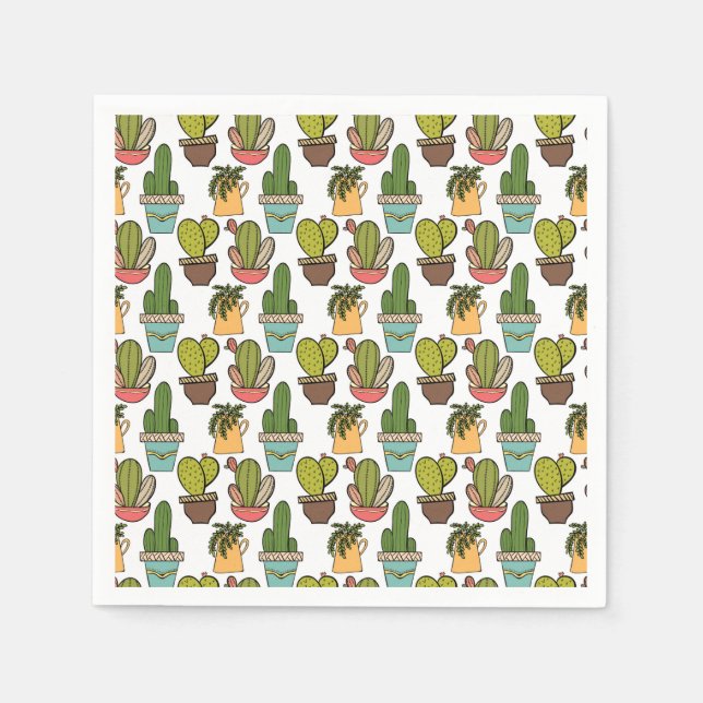 Servilleta De Papel Cactus interior y Suculentos en el patrón de ollas (Anverso)
