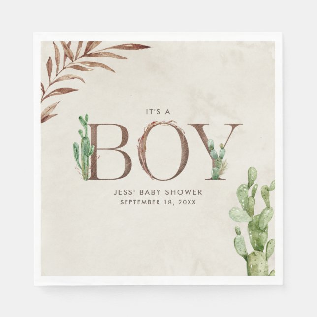 Servilleta De Papel Cactus Leather Boy Baby Shower (Anverso)