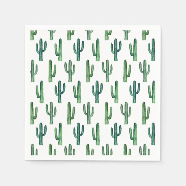 Servilleta De Papel Cactus verde. Cactus acuarela. Moderno botánico (Anverso)