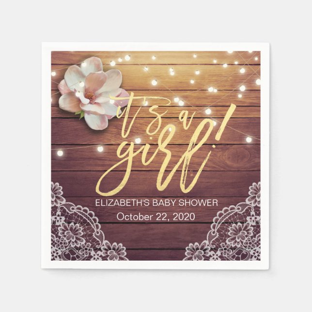 Servilleta De Papel Cadena floral de Baby Shower ilumina el Rustic Woo (Anverso)