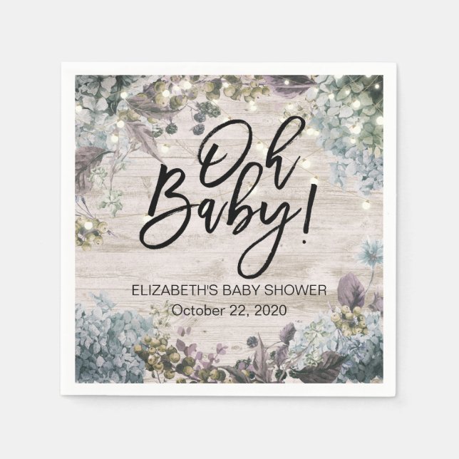 Servilleta De Papel Cadena floral de Moda Baby Shower enciende madera  (Anverso)