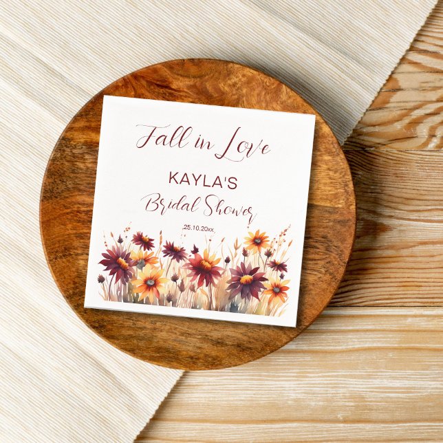 Servilleta De Papel Cae enamorada de burgundy naranja dahlias baby sho (Fall in love bridal shower tableware personalized napkins autumn blooms burgundy dahlia sunflowers)