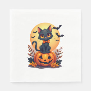 Servilleta De Papel Cae la calabaza de gato negro retro disfraz de Hal