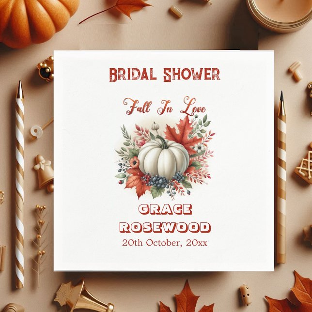 Servilleta De Papel Caer Enamorada Calabaza País Rústico Ducha De Novi (Fall In Love Pumpkin Country Rustic Bridal Shower Napkins)