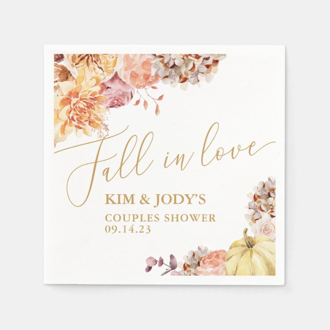 Servilleta De Papel Caer Enamorarse Otoño Floral Parejas Boda Regadera (Anverso)