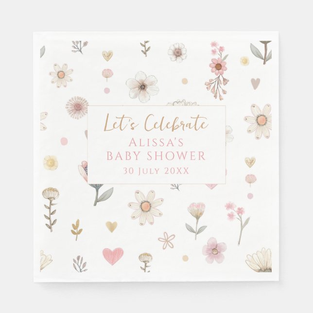 Servilleta De Papel Café Baby Shower Floral Wildflower (Anverso)