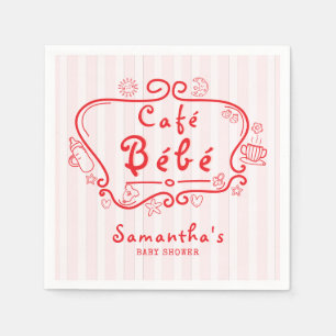 Servilleta De Papel Café Bébé Chica Rojo Moderno Francés Baby Shower
