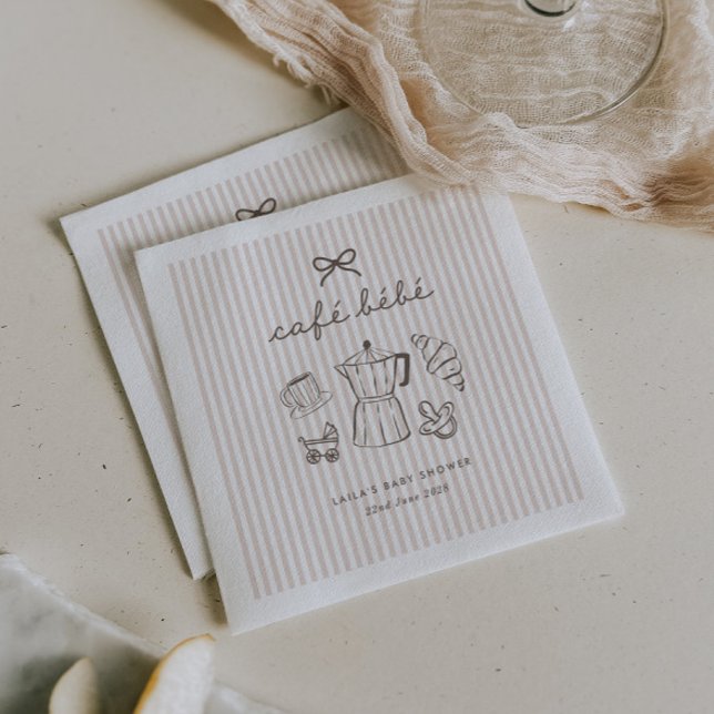 Servilleta De Papel Cafe Bebe Fiesta de Bebé de Café a Rayas (Zazzle Cafe Bebe Home Coffee Baby Shower Stripy Napkins)
