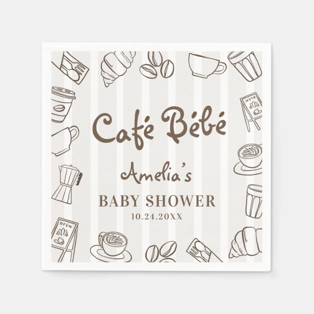 Servilleta De Papel Café Caprichoso Bebe Rayas Marrones Baby Shower (Anverso)