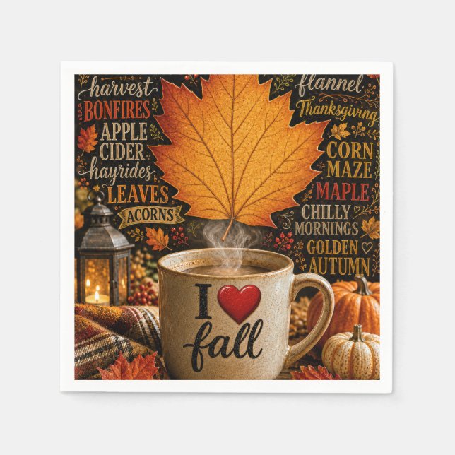 Servilleta De Papel Café de otoño con nube de palabras (Anverso)