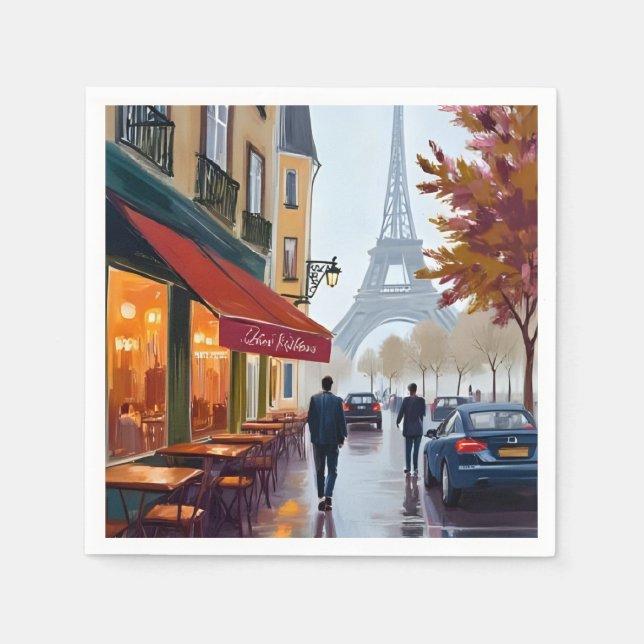 Servilleta De Papel Café Francés París Torre Eiffel Acuarela (Anverso)