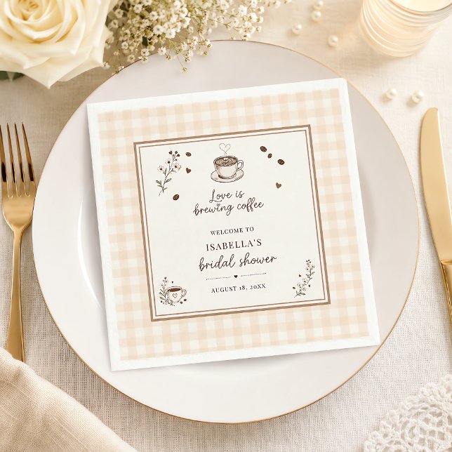 Servilleta De Papel Café Love Is Brewing Boho Beige Personalizado (Love Is Brewing Coffee Boho Beige Custom Napkins)