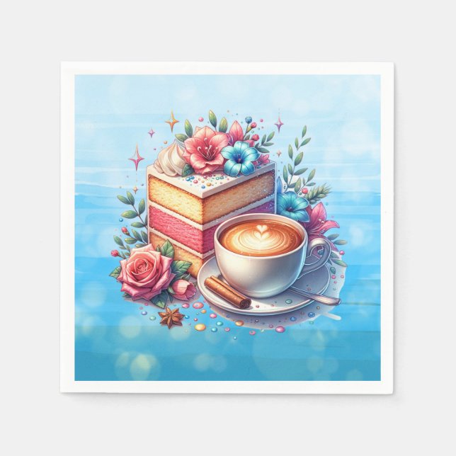 Servilleta De Papel Café y pastel de cumpleaños personalizado (Anverso)