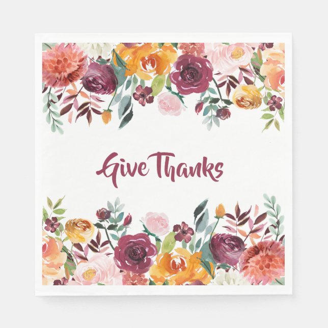 Servilleta De Papel Caída Acuarela Floral Doy Gracias (Anverso)