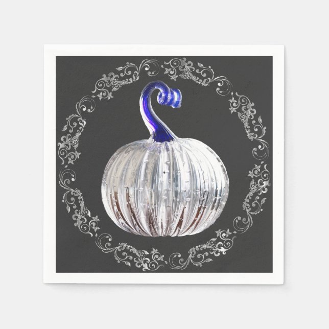 Servilleta De Papel Caida azul de vidrio plateado de calabaza elegante (Anverso)