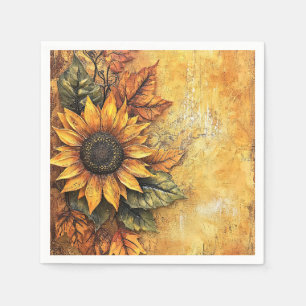 Servilleta De Papel Caída de los girasoles en otoño deja medios mixtos