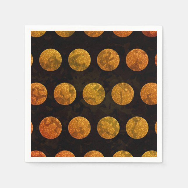 Servilleta De Papel Caída de puntos polka negros y naranjas (Anverso)