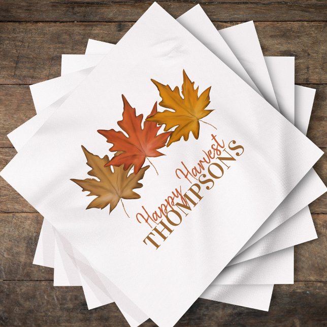 Servilleta De Papel Caída del Otoño Rojo deja a Personalizado de cosec (Custom family name fall leaves artwork for Thanksgiving gatherings.)