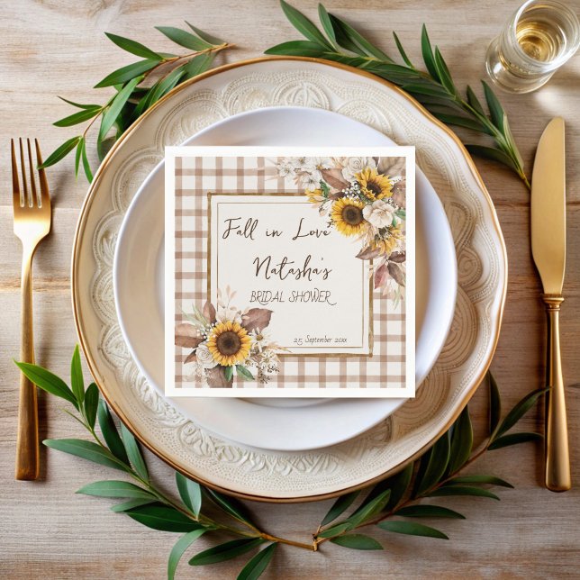 Servilleta De Papel Caída en el amor girasoles país ducha de novia (Fall in love sunflowers country bridal shower monogrammed napkins sunflower personalized table decor)