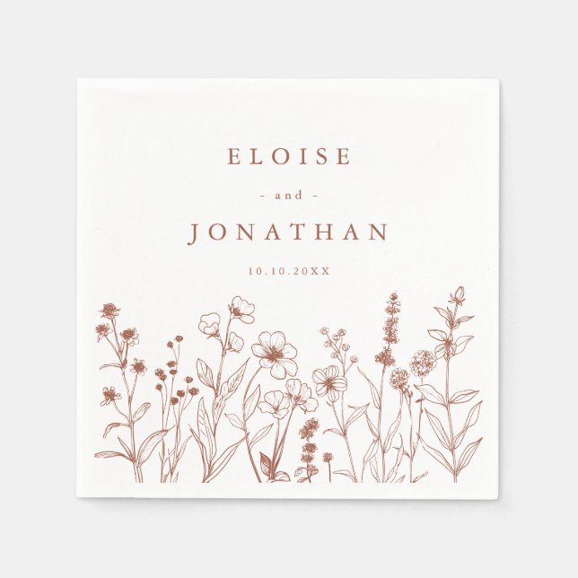 Servilleta De Papel Caída minimalista Terracotta Wildflower Boho Boda (Anverso)