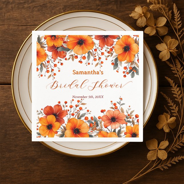 Servilleta De Papel Caída Naranja Rústico Floral Berry Bridal Shower (Subido por el creador)