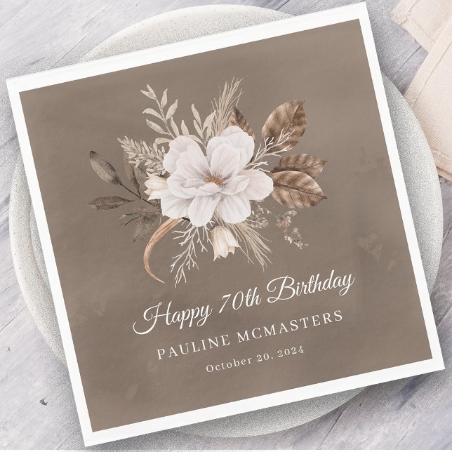 Servilleta De Papel Caída Neutra de Floral Blanca 70 cumpleaños (Subido por el creador)