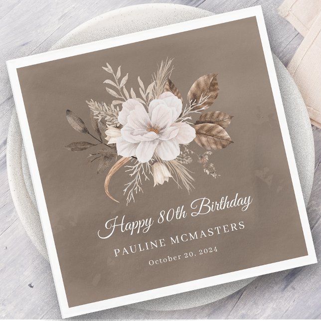 Servilleta De Papel Caída Neutra de Floral Blanca 80 cumpleaños (Subido por el creador)