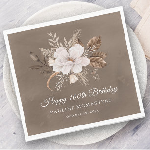 Servilleta De Papel Caída Neutral de Floral Blanca 100 cumpleaños
