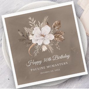 Servilleta De Papel Caída Neutral de Floral Blanca 30 cumpleaños