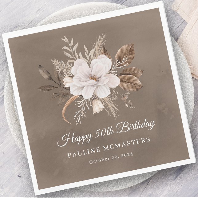 Servilleta De Papel Caída Neutral de Floral Blanca 50 cumpleaños (Subido por el creador)