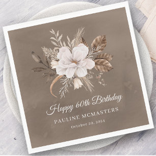 Servilleta De Papel Caída Neutral de Floral Blanca 60 cumpleaños