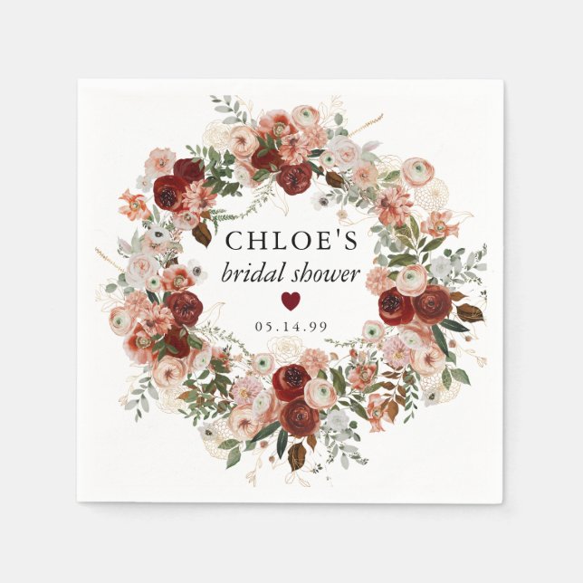 Servilleta De Papel Caída Otoño Floral Bridal Shower Napkins (Anverso)