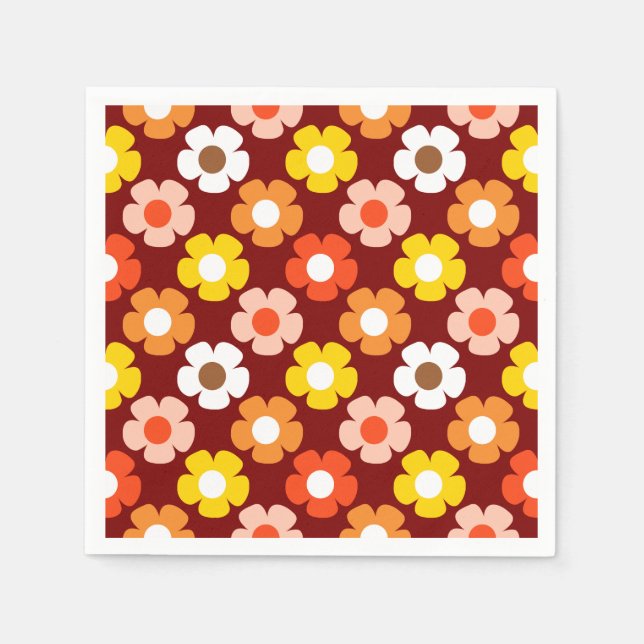 Servilleta De Papel Caída Retro Patrón de Flores de Otoño Rojo (Anverso)