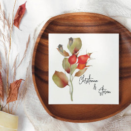 Servilleta De Papel Caída roja Berries y hojas acuarela